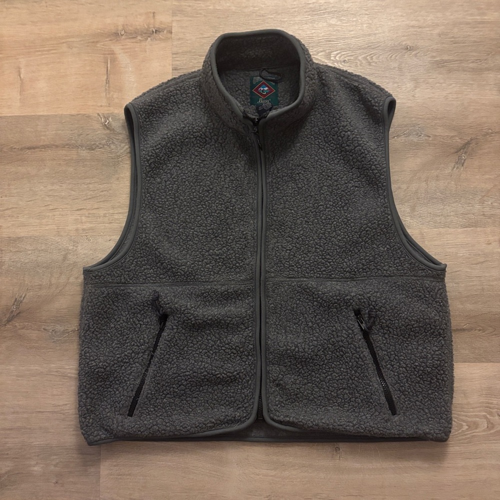Vintage 90s GH Bass Deep Pile Sherpa Fleece Vest Mens L Gray Made in USA